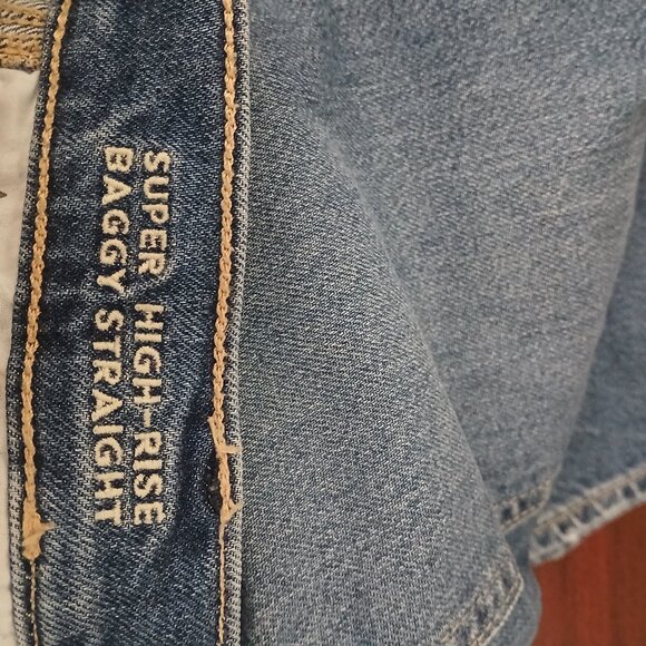 American Eagle Carpenter Jeans 8 High Rise Baggy Straight Double Front Denim - Picture 8 of 11